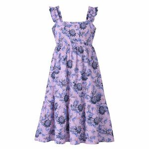 J Crew Floral Midi Dress Purple Blue Tiered Ruffle Straps Cottagecore ruffled 14
